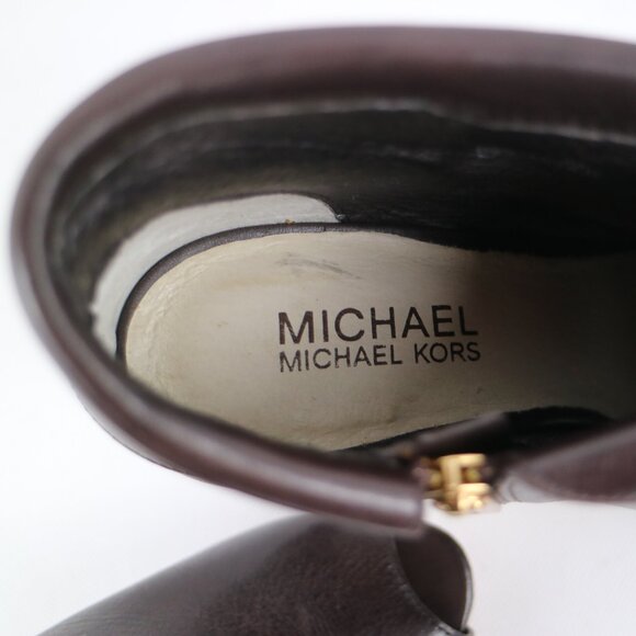 Michael Kors Brown Leather Foldover Kendra Open Peep Toe Stiletto Booties - Picture 8 of 9